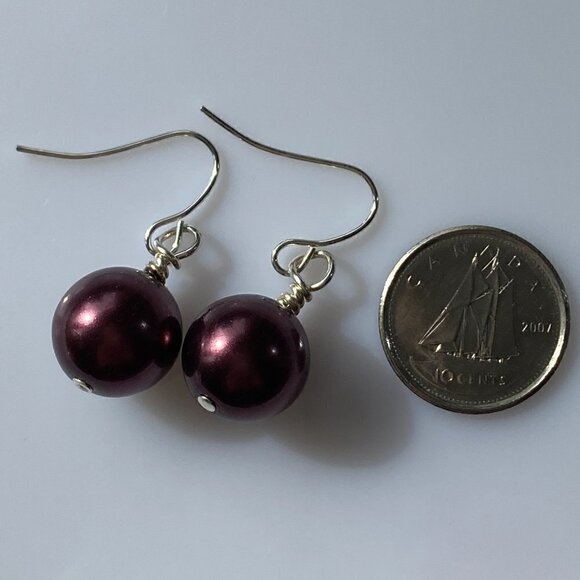 ❤️ Burgundy Austrian Crystal Pearl Earrings - Picture 6 of 9
